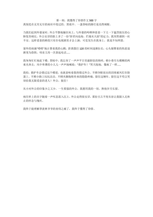 那一刻,我懂得了珍惜作文500字(高分作文)