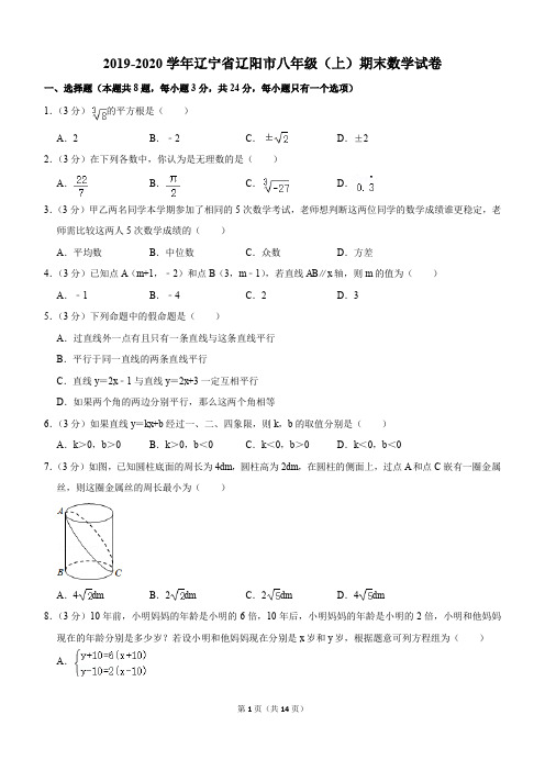 2019-2020学年辽宁省辽阳市八年级(上)期末数学试卷