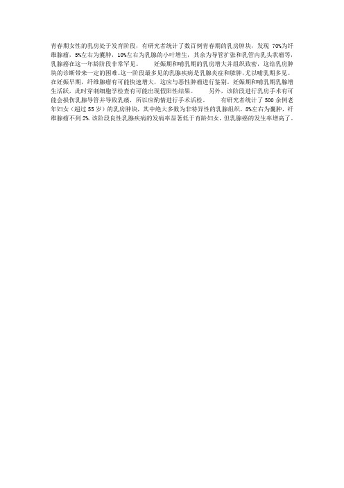 不同年龄阶段乳房肿块的发病特点