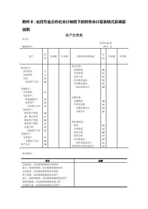 农民专业合作社会计制度下的财务会计报表格式及填报