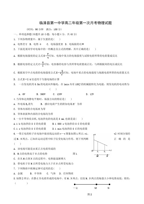 河北省临漳县第一中学2018-2019学年高二上学期第一次月考物理试题