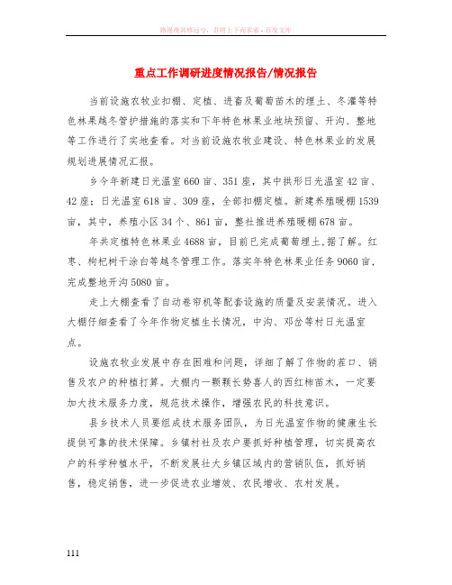 重点工作调研进度情况报告-情况报告