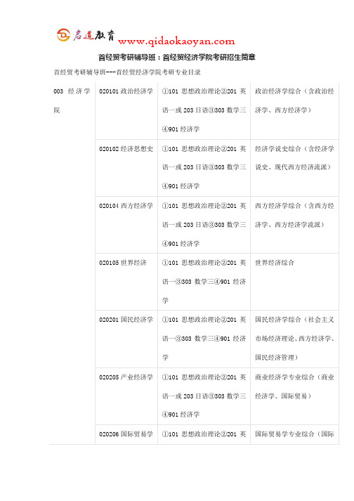 首经贸考研辅导班：首经贸经济学院考研招生简章