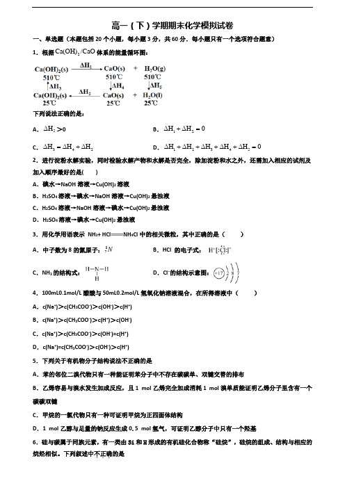 2020学年石家庄市新高考高一化学下学期期末学业质量监测试题