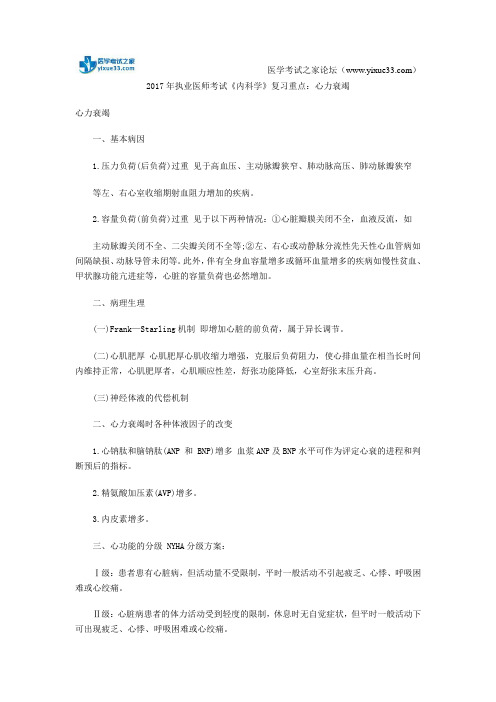 2017年执业医师考试《内科学》复习重点：心力衰竭
