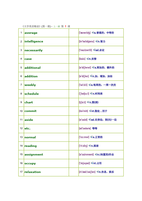 大学英语精读第一册单词词汇表.