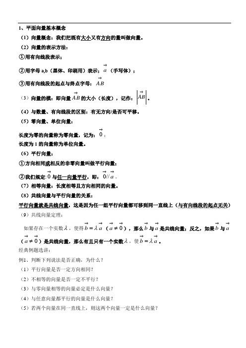 向量的基本概念及加减法以及基本定理与坐标向量