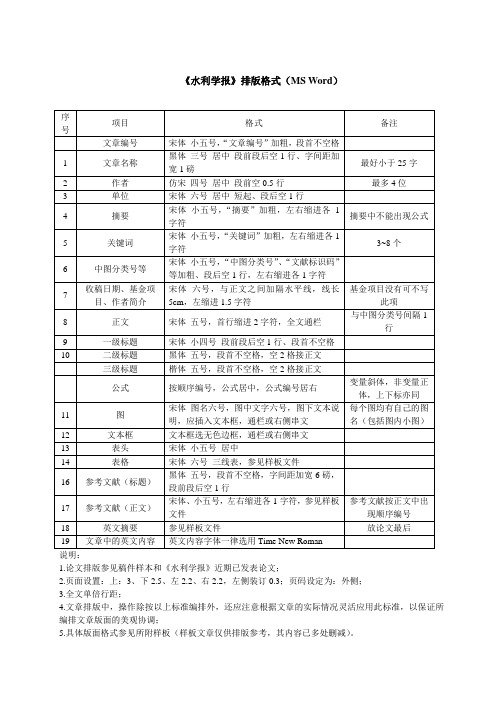 《水利学报》排版格式(MS Word)