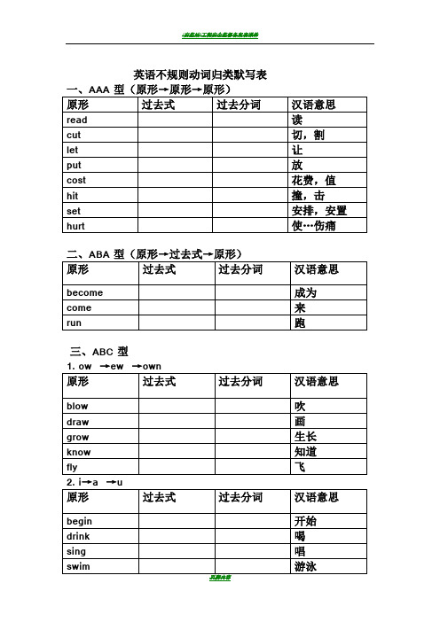 (完美)动词过去式、分词不规则变化表格(---默写版)