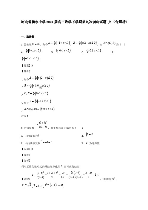 河北省衡水中学2020届高三数学下学期第九次调研试题文(含解析)