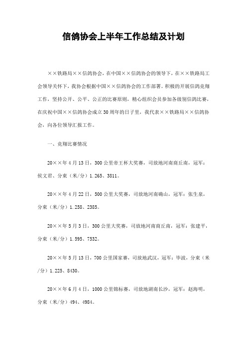 信鸽协会上半年工作总结及计划