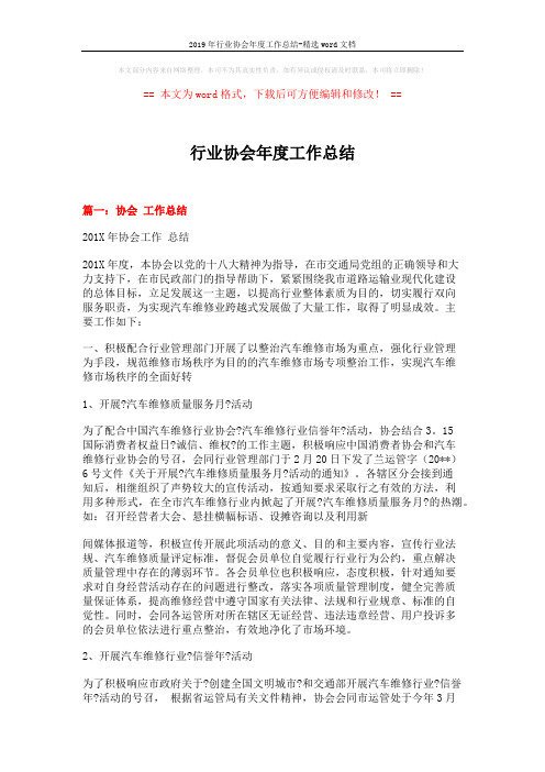 2019年行业协会年度工作总结-精选word文档 (7页)