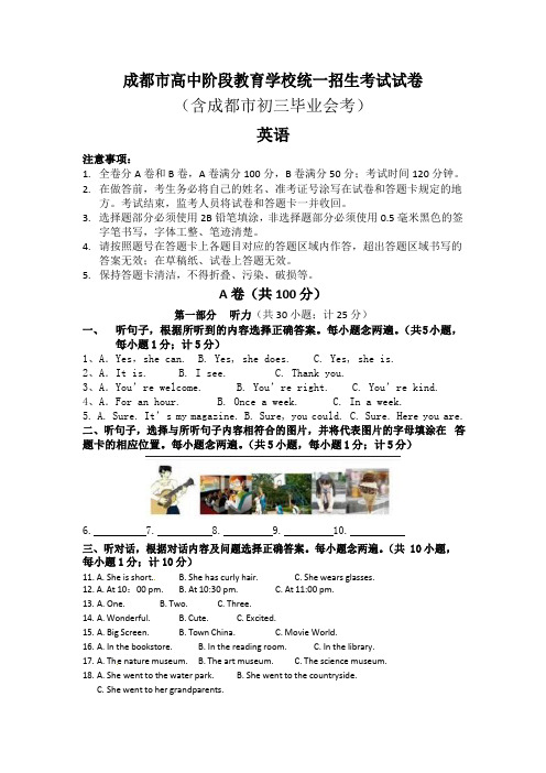 四川省成都市中考英语试题(word版含图片解析)