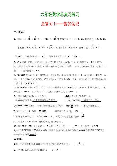 六年级数学总复习练习(附答案)