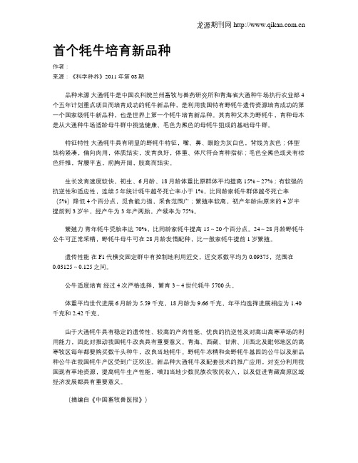 首个牦牛培育新品种