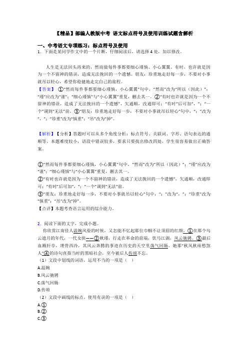 【精品】部编人教版中考 语文标点符号及使用训练试题含解析