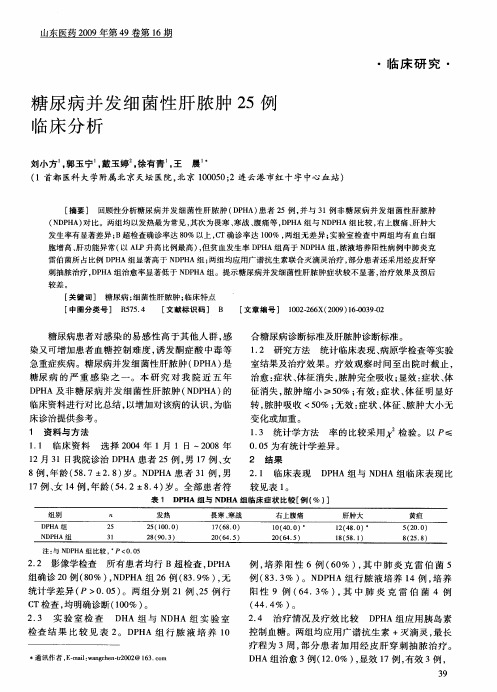 糖尿病并发细菌性肝脓肿25例临床分析