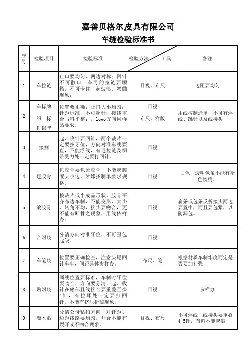 车缝检验标准书
