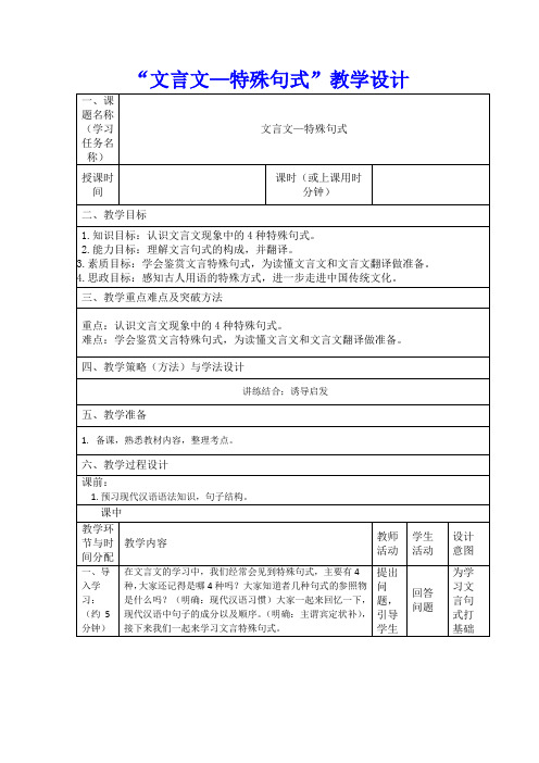 【公开课教案】高考阳物专题复习：文言文特殊句式-教学设计