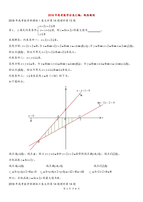 2018年高考试题分类汇编：线性规划