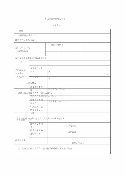 2019年度个体工商户年度报告表