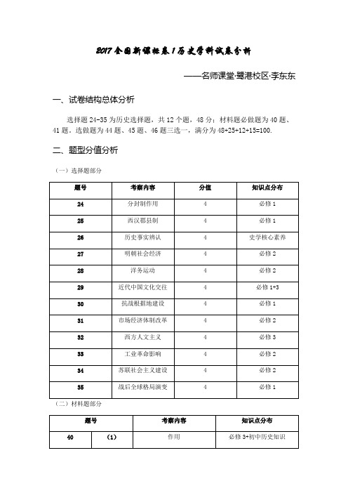 全国新课标卷历史试卷分析