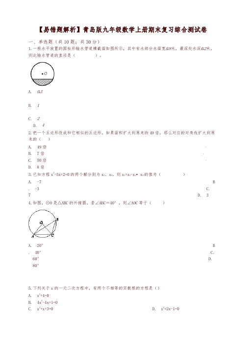 2019-2020学年(易错题)青岛版九年级数学上册期末复习综合测试卷(学生用)-可编辑修改