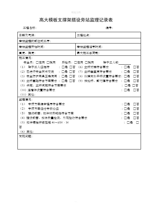 高大模板支撑架搭设旁站监理记录表