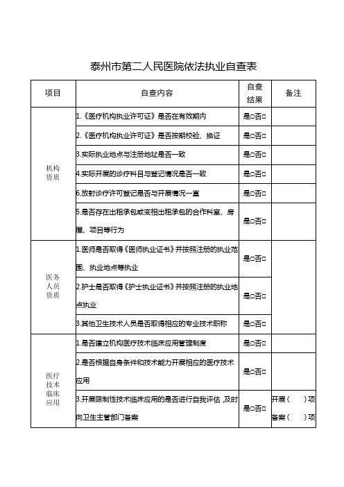 依法执业自查表