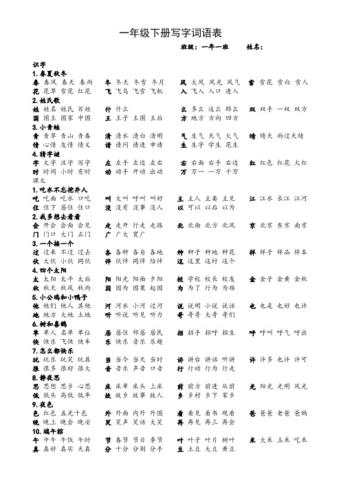 2019新部编版语文一年级下册一字三词