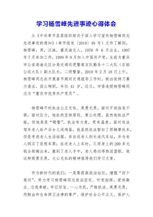 学习杨雪峰先进事迹心得体会3
