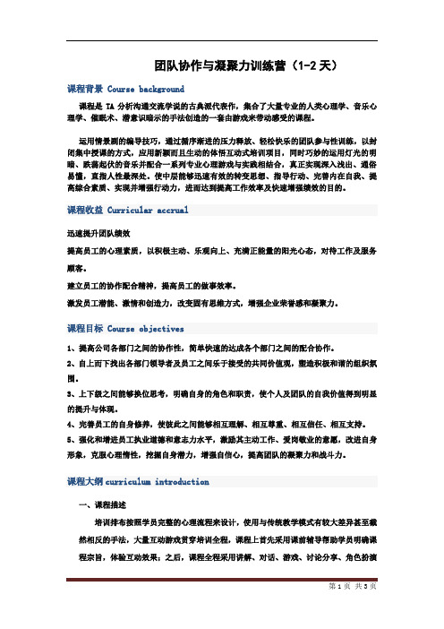 团队协作与凝聚力训练营(2天)