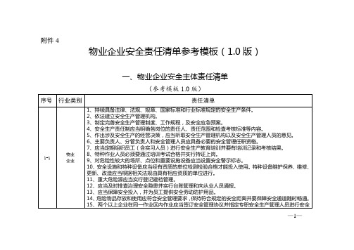 四川物业企业安全责任清单参考模板(1.0版)