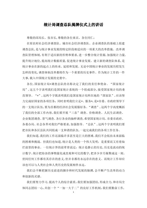 统计局调查总队揭牌仪式上的讲话