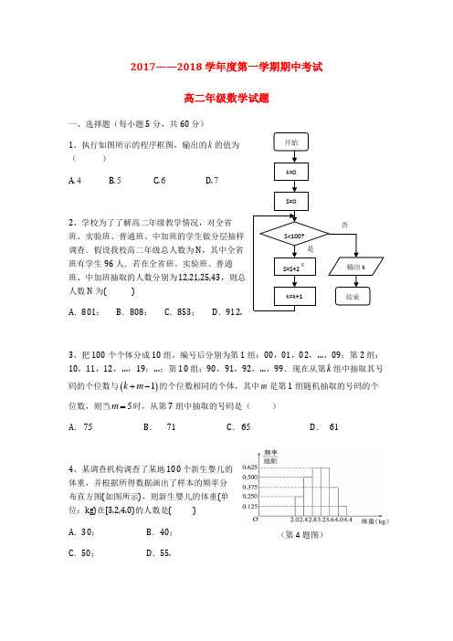 2017-2018学年高二数学上学期期中试题含答案
