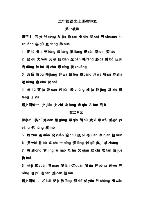 二年级语文上册生字