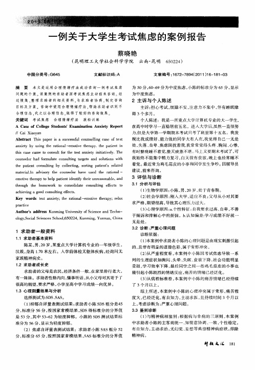 一例关于大学生考试焦虑的案例报告
