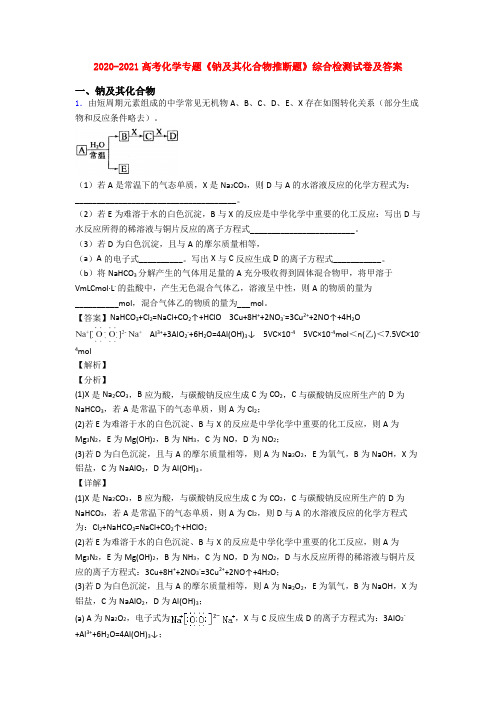 2020-2021高考化学专题《钠及其化合物推断题》综合检测试卷及答案