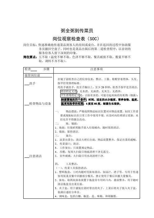 传菜员岗位SOC-酒店检查表SOC表格