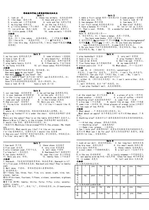 译林版四年级上册英语词组及知识点 - 副本