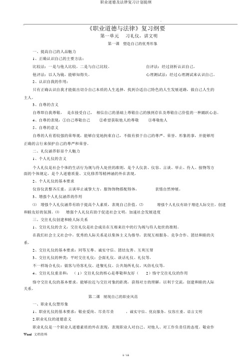 职业道德及法律复习计划提纲