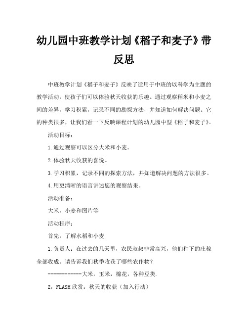 幼儿园中班教案《稻子和麦子》含反思