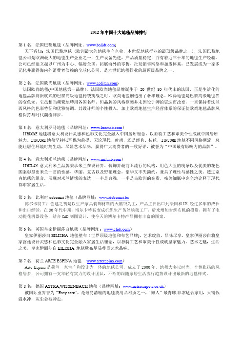 2012年中国十大地毯品牌排行