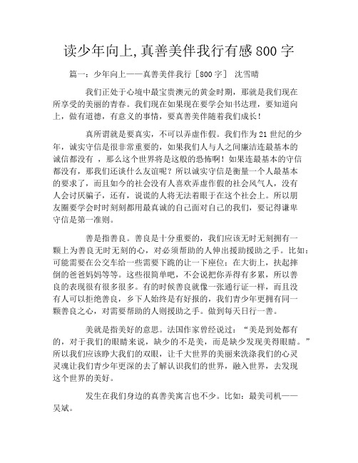 读少年向上,真善美伴我行有感800字