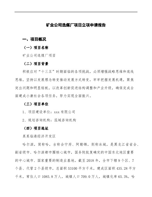 矿业公司选煤厂项目立项申请报告模板参考