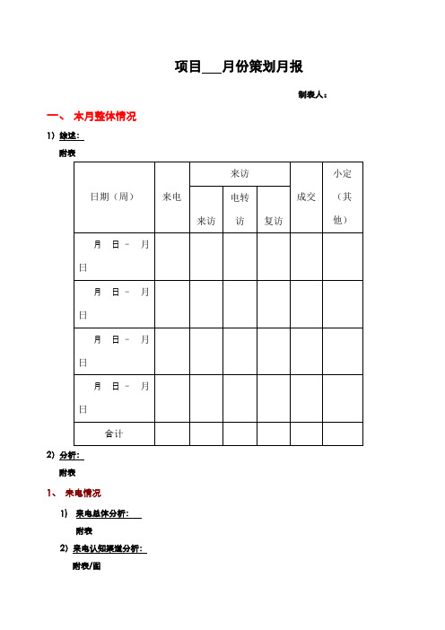 最新房地产策划月报表模板