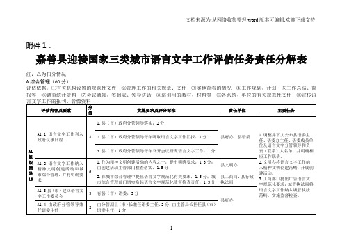 XXX县迎接国家三类城市语言文字工作评估任务责任分解表