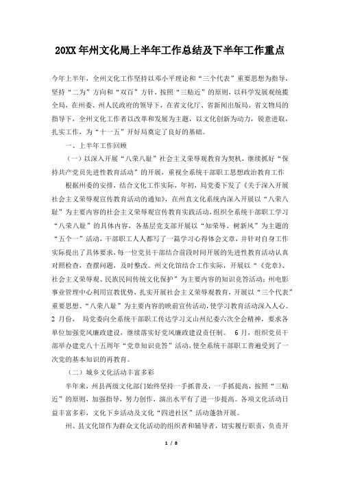2019年州文化局上半年工作总结及下半年工作重点