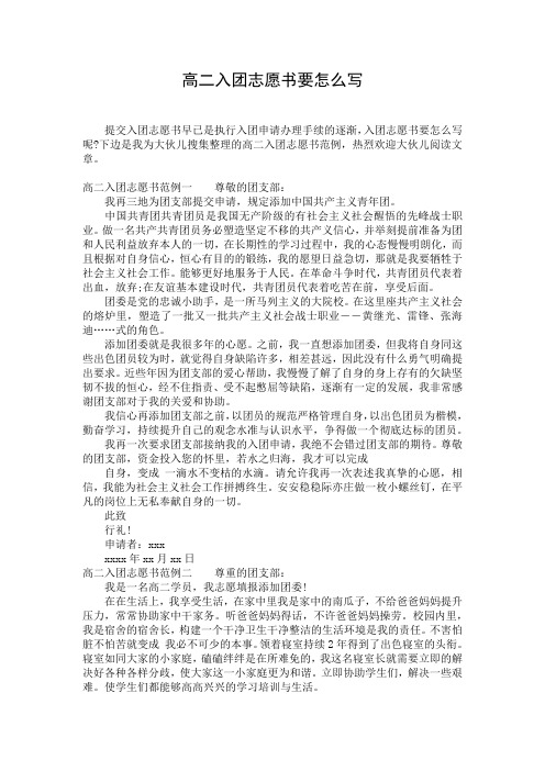 高二入团志愿书要怎么写
