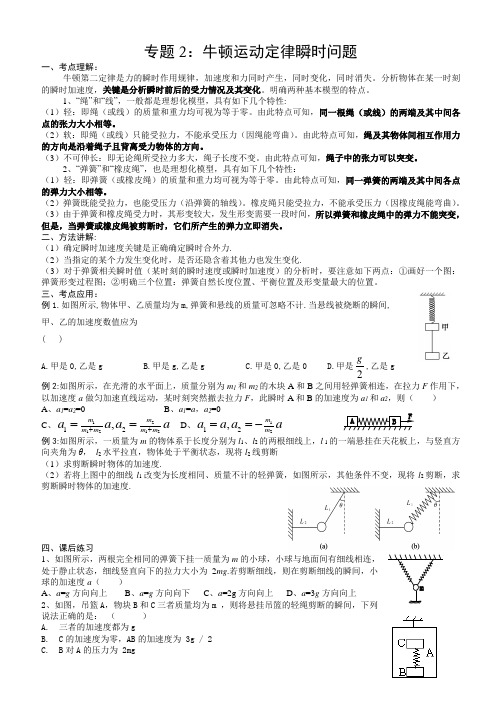 专题2：牛顿运动定律瞬时问题1